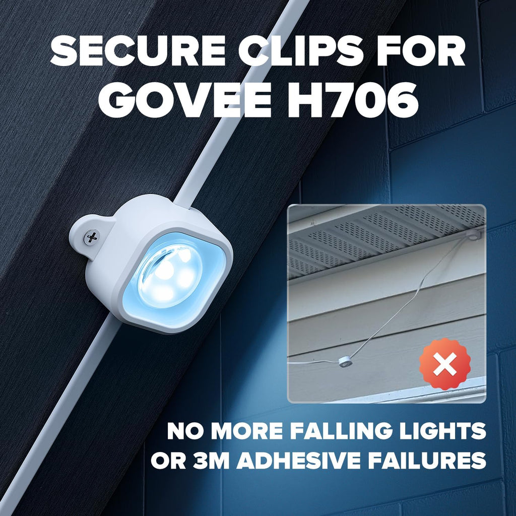 100Pcs Light Clips for Govee H706, Mounting Brackets Compatible with Govee Pro Permanent Outdoor Lights Extension, 200pcs Screws Secure Installation