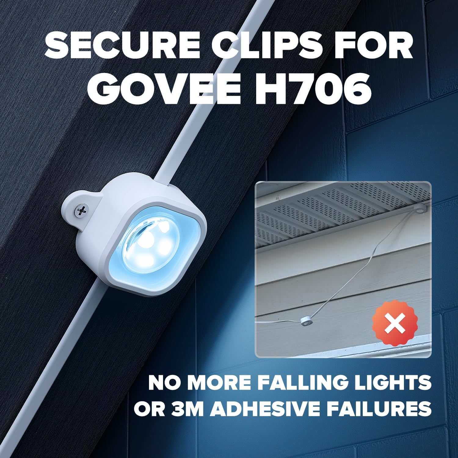 100Pcs Light Clips for Govee H706, Mounting Brackets Compatible with Govee Pro Permanent Outdoor Lights Extension, 200pcs Screws Secure Installation