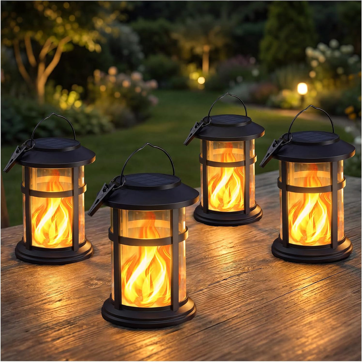 Otdair Solar Lanterns Outdoor Waterproof with Flickering Flame, 4 Pack