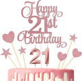 21st Birthday Cake Toppers, 21st Birthday Candles Numeral Candles and Glitter Cake Decorations Toppers Set for Party Supplies (Rose Gold)