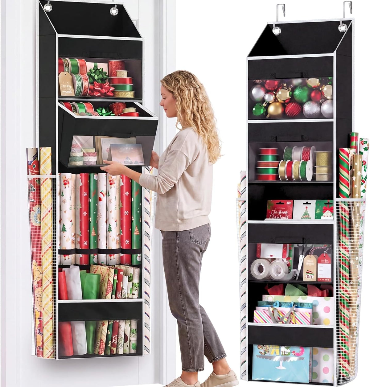 black over door wrapping paper organizer storage with, main product view