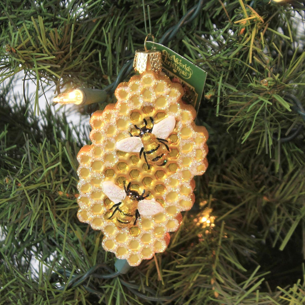 Old World Christmas Honeycomb Glass Blown Ornament for Christmas Tree, Handcrafted Holiday Decoration, Bee Collection