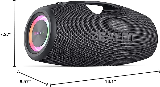 ZEALOT Bluetooth Speaker,120W Wireless Outdoor Speaker with Subwoofer,IP67 Waterproof with LED Light,Bluetooth 5.2 for Camping,Beach,Gifts(Black)