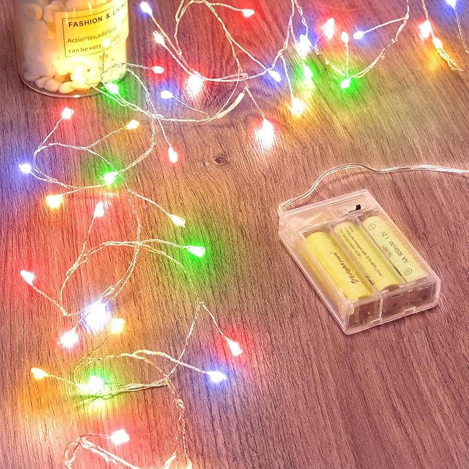 Fairy Lights Battery Operated, Twinkle String Lights Waterproof Silver Wire 5 Feet 60 Led Firecracker Starry Lights for DIY Wreath Home Wedding Party Bedroom Mason Jar Holiday Christmas, Multicolor