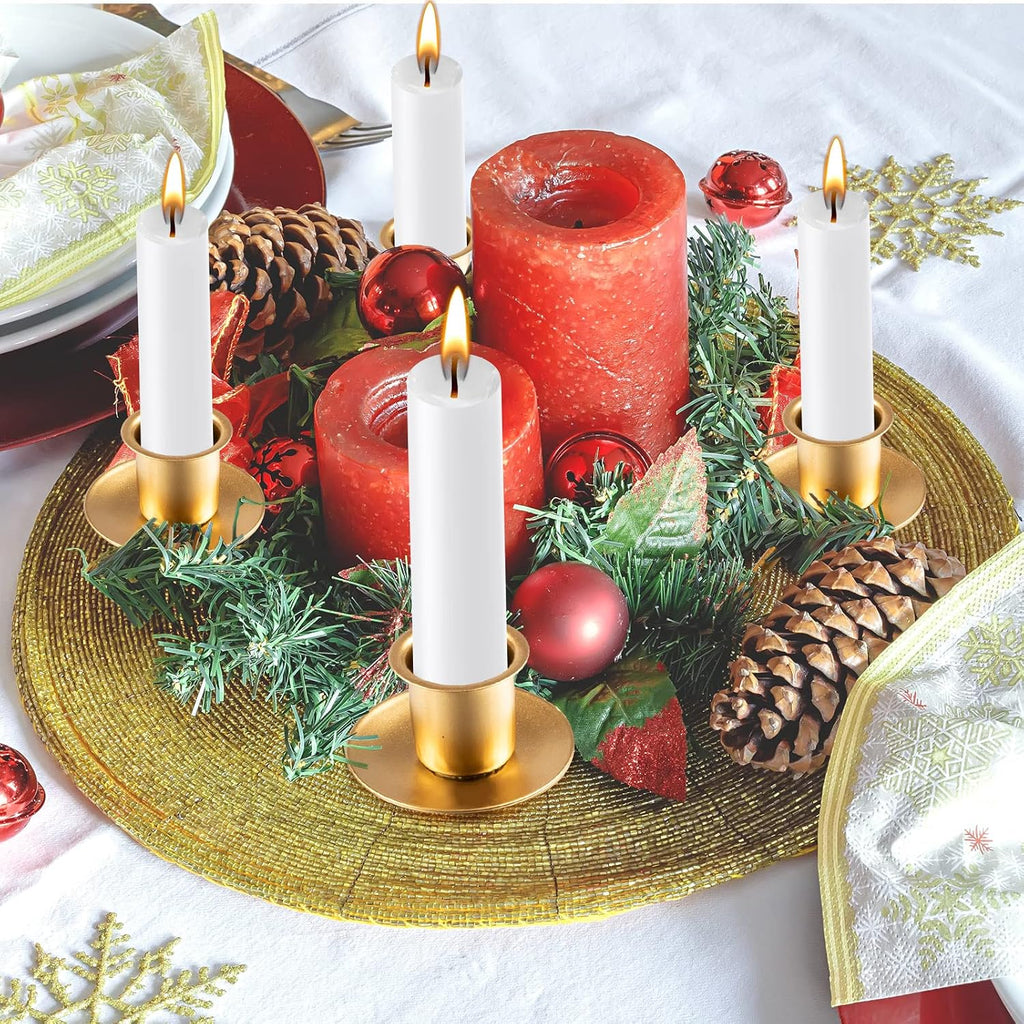 6 Pieces Christmas Advent Wreath Ring Advent Candle Holder Gold Wreaths Rings Xmas Metal Wrought Iron Candlestick Taper Metal Candle Holder for Home Table