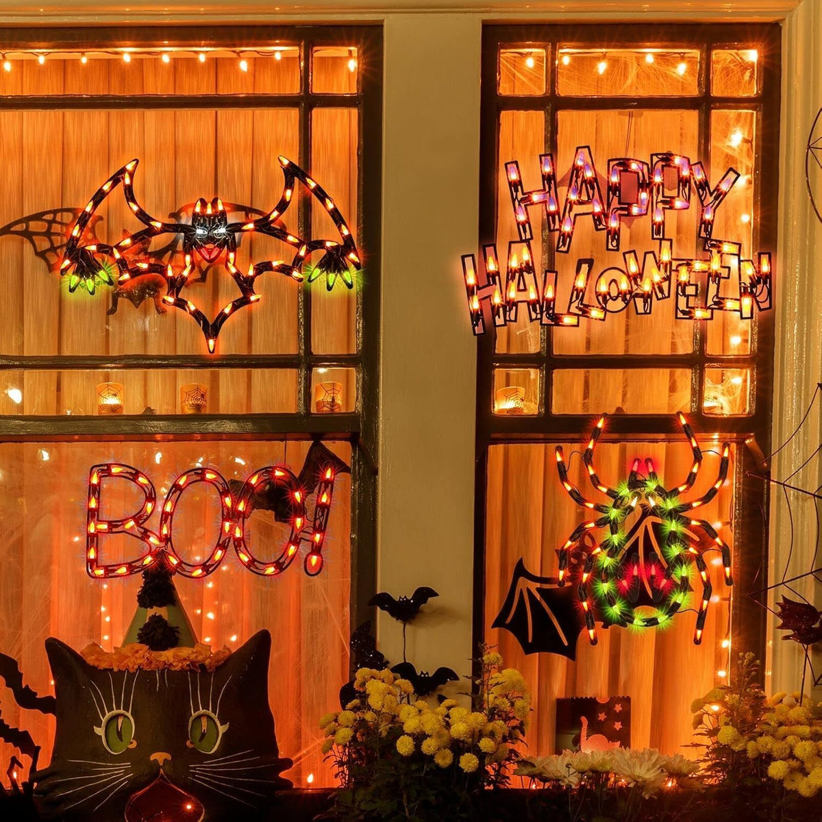 LAMPHOME Halloween Decorations Window Silhouette Holiday Displays, Lighted Bo...