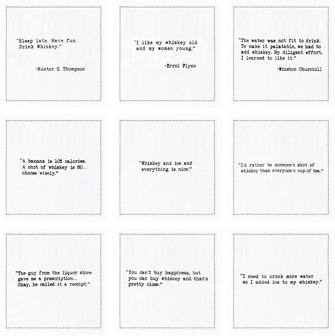 FIVE STAR NAPKINS Whiskey Quotes Cotton Cocktail Napkins, Beverage Napkin, Bar Party Small Napkins,Napkins for Events,Holidays,Weddings,Parties 4.5''x4.5''-Single Use(50x) Disposable