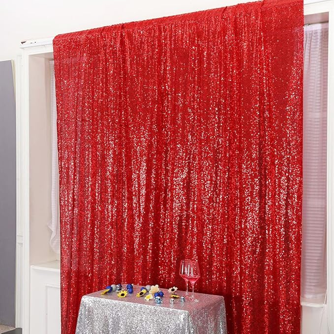 Eternal Beauty Red Sequin Backdrop, 8x8 Ft Glitter Background Curtains for Christmas Shimmer Photography Party Wedding Birthday Back Drop Decor