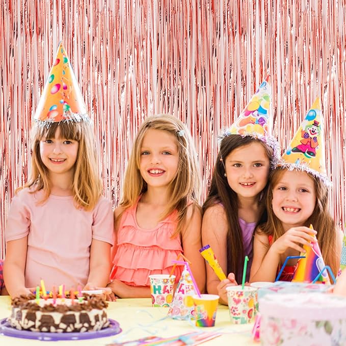 4 Pack Rose Gold Foil Fringe Backdrop Curtains, Tinsel Streamers Birthday Party Decorations, Fringe Backdrop for Graduation, Baby Shower, Gender Reveal, Disco Party