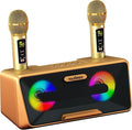MASINGO Karaoke Machine for Adults and Kids with 2 Wireless Microphones, Portable Bluetooth Singing Speaker, Colorful LED Lights, PA System, Lyrics Display Phone Holder, and TV Cable. Presto G2 Gold