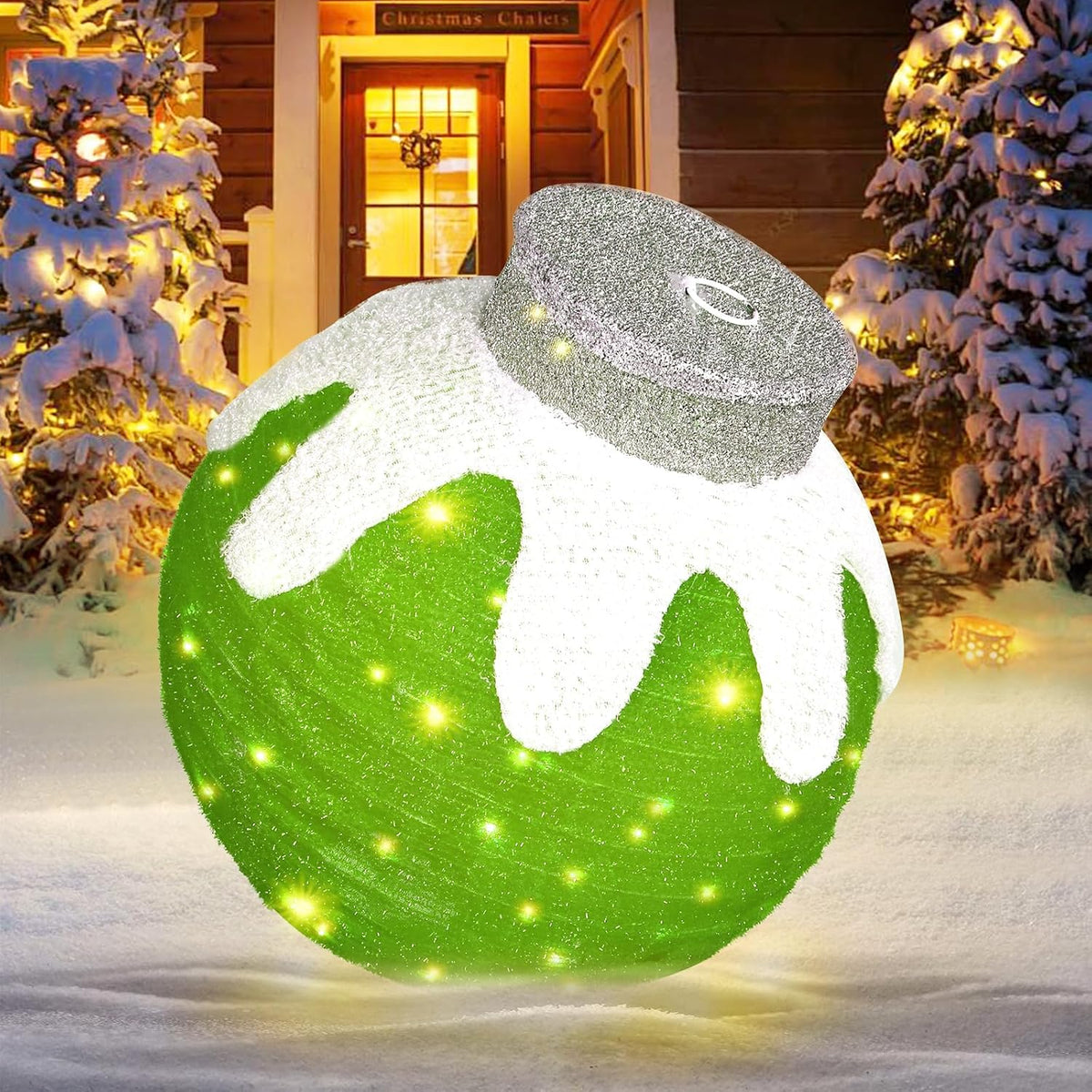 outdoor christmas ornaments, lighted pop-up holiday ball decoration, main product view