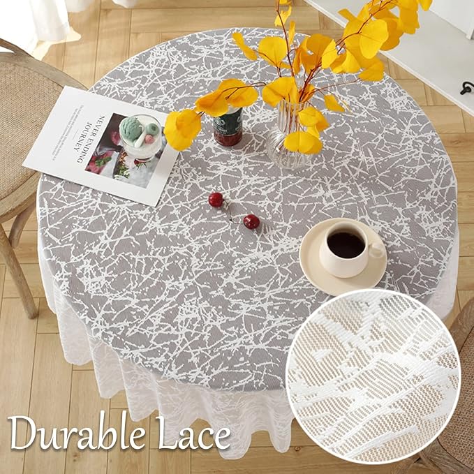Jeloris Round Lace Tablecloth with Elegant Scalloped Bottom for Any Special Event Such as Wedding, Birthday Party, Baby Shower, Anniversary (70 inch, Style 3)