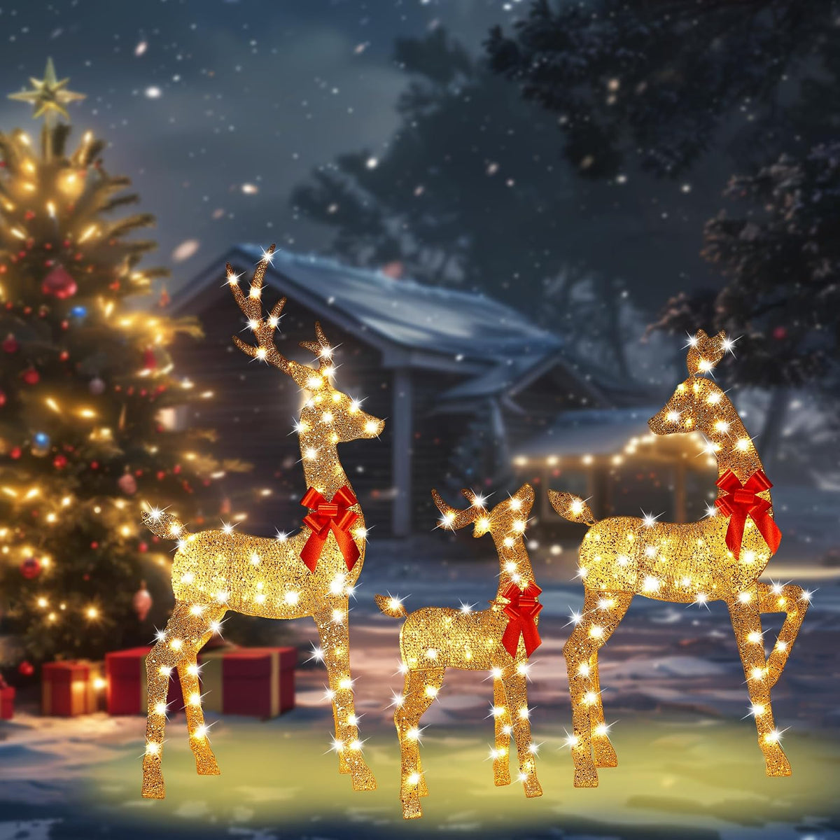 63 inch 2.5d champagne large lighted christmas deer, main product view
