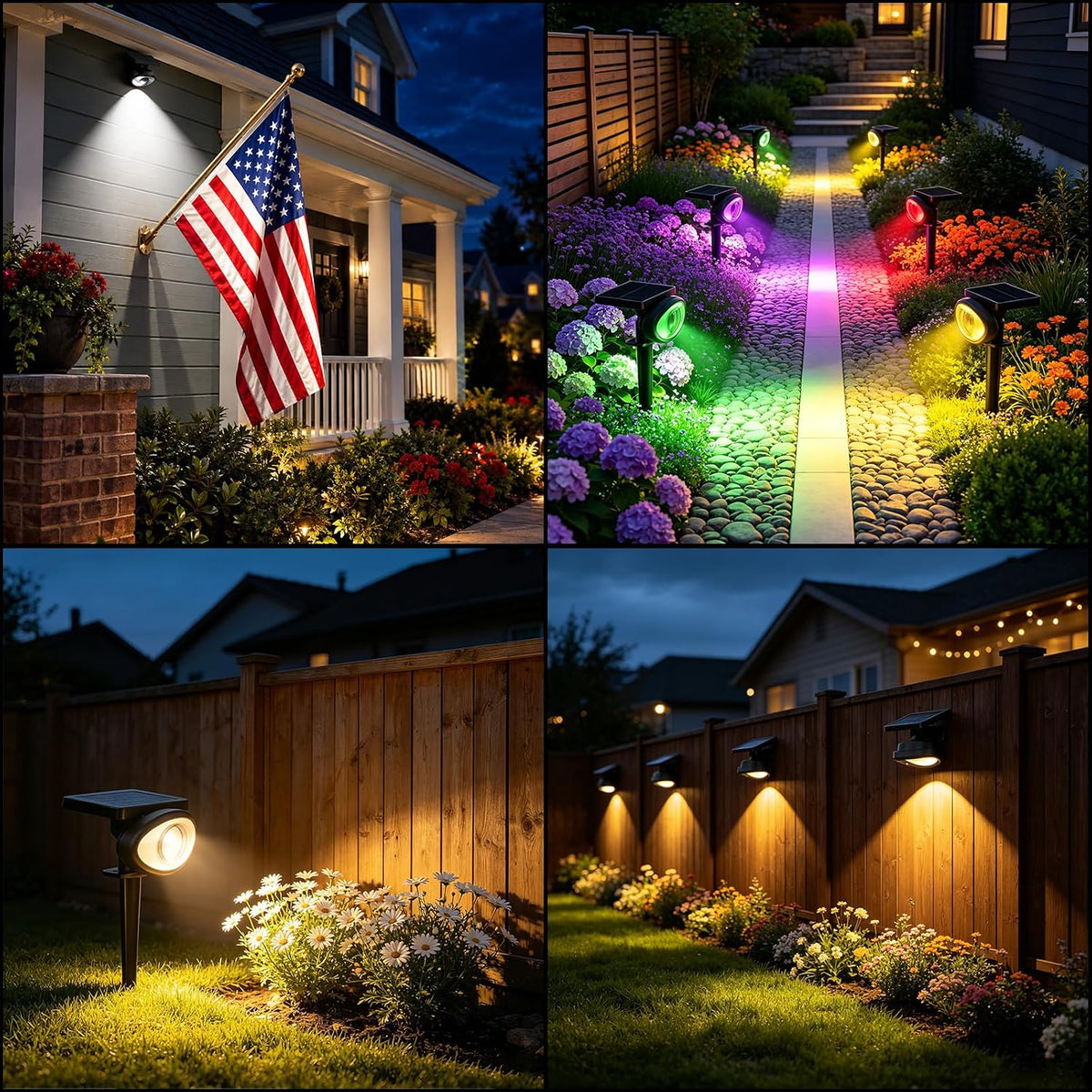 IP67 Solar Lights Outdoor Waterproof, 2CCT & RGB Landscape Lights, 4 Pack