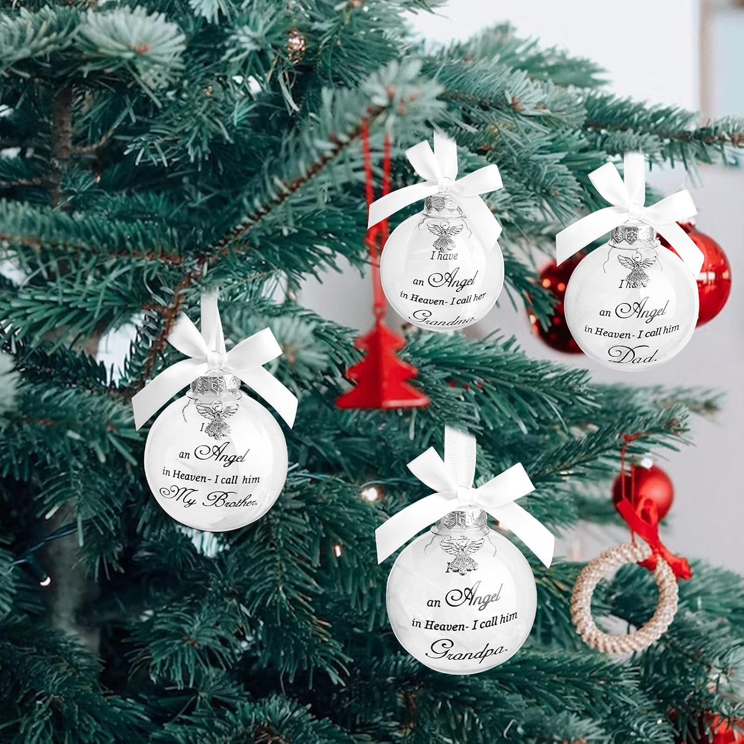 Christmas Memorial Feather Ball Angel Ornament I Have an Angel in Heaven I Call Her Mom Family Memorial Loss of Loved One Hanging Pendant Xmas Tree Décor