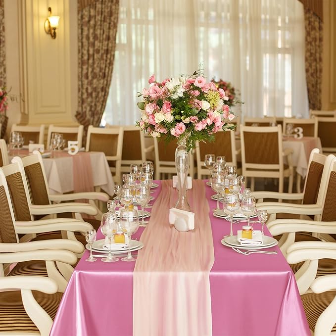 TURSTIN 8 Packs Pink Satin Tablecloth 102 x 58 Inch Overlay Satin Table Cover Rectangle Bright Silk Tablecloth Smooth Fabric Table Decoration for Wedding Banquet Party Events