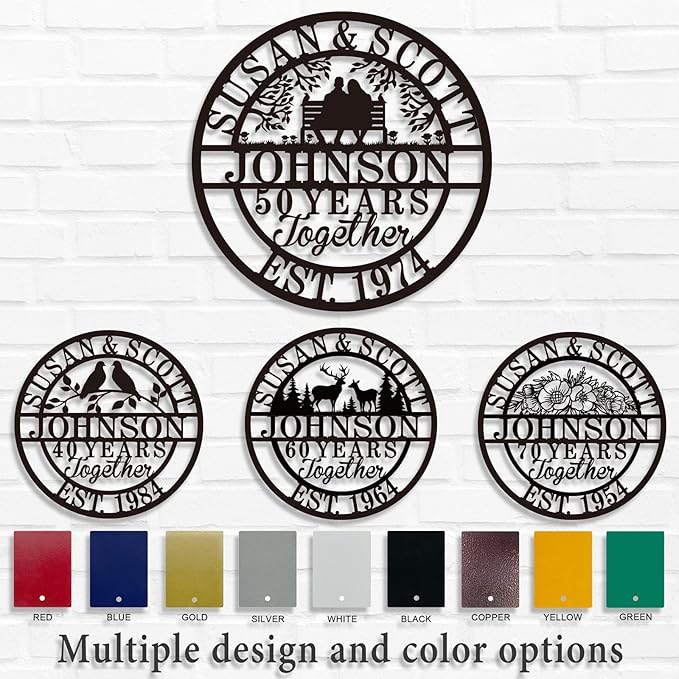 Personalized Christmas Gifts 2025, Custom 50th/40th/60th/70th/30th/1-99 Years Wedding Anniversary Sign Gifts for Couples Parents, Custom Metal Monogram Sign Personalized Family Name Signs