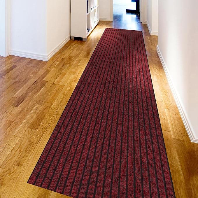 Ottomanson 2' x 10' Hallway Runner with Scraper Pile - Extra Durable Non-Slip Rug Mat for Indoor & Outdoor Use - Ideal for Kitchen, Entryway, Patio & Garage - High-Traffic Carpet, Red