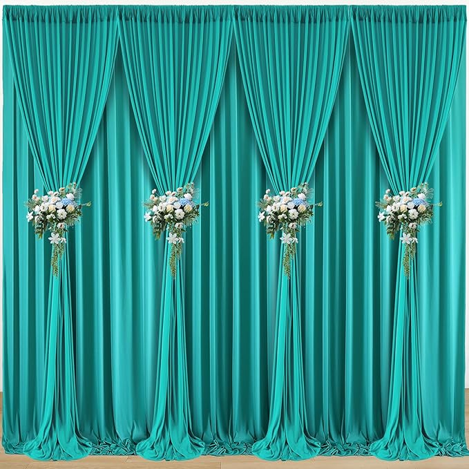 10 ft x 40 ft WWrinkle Free Turquoise Backdrop Curtain for Parties, Thick Polyester Teal Photo Backdrop Drapes,8 Panels 5ft x 10ft for Baby Shower Wedding Engagement Birthday Mermaid Party