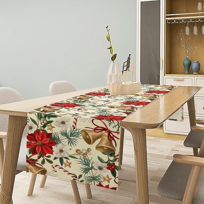 Christmas Table Runner, Seasonal Winter Xmas Holiday Kitchen Dining Table Decoration for Home Party Decor 13x108 Inch