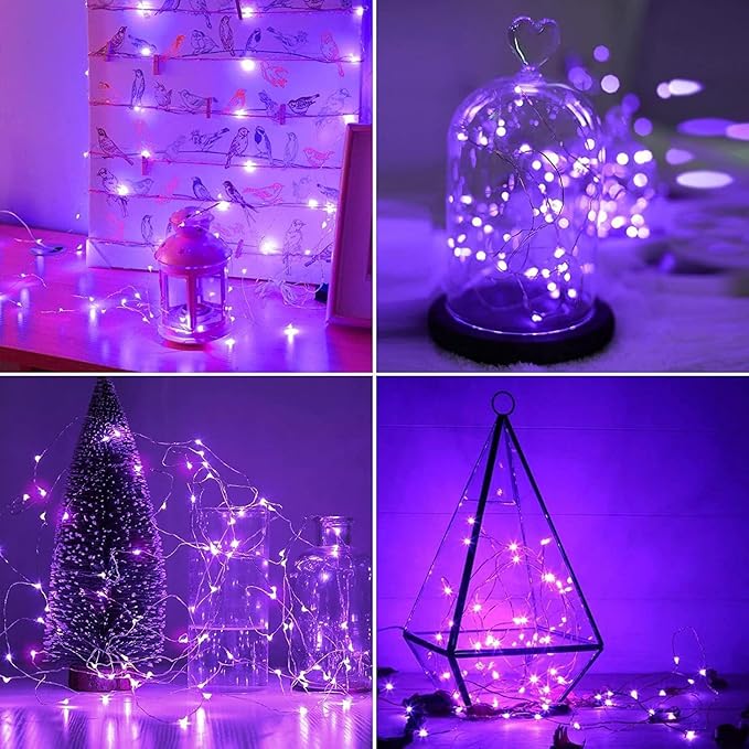 24 Pack LED Fairy Lights Battery Operated 7Ft 20Led Mini String Lights Waterproof Christmas for Mason Jars Bedroom DIY Party Wedding Christmas Decor Purple