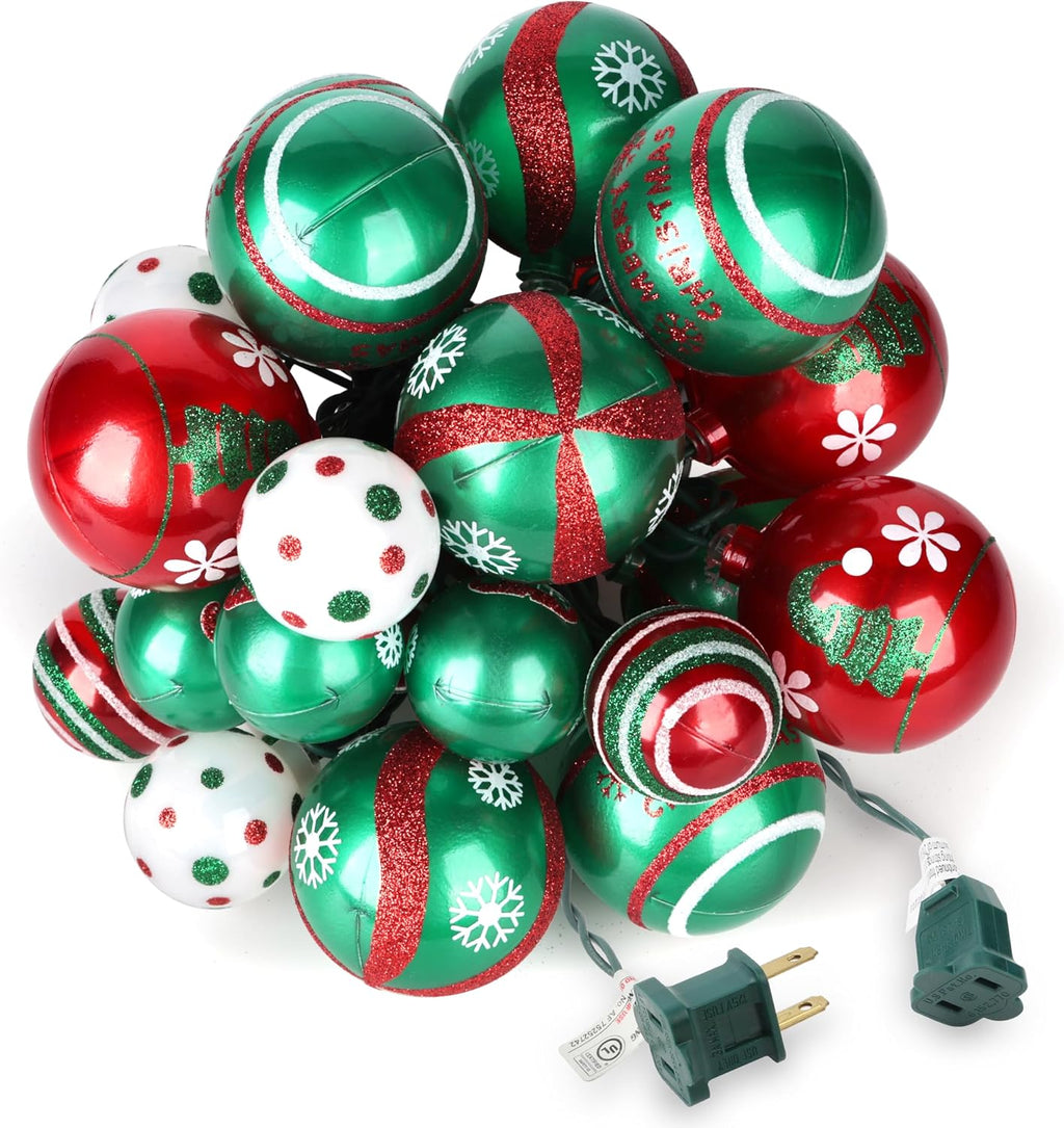 AIRIVO Grinch Christmas Tree Ball Ornaments with Lights 28ft, 25 Bulb Shatterproof String Lights End to End Connectable for Indoor & Covered Outdoor Christmas Decor