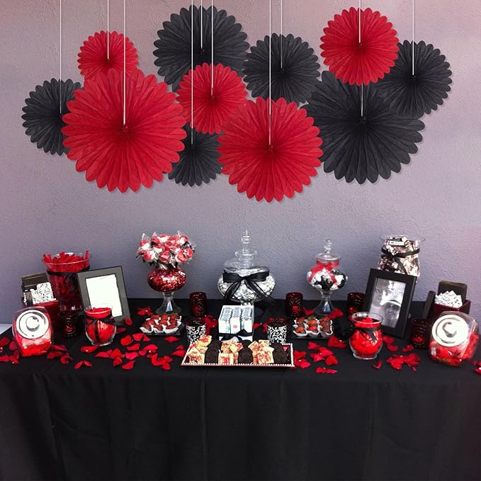 20 Pcs Black Red Hanging Paper Fan, Hanging Honeycomb Round Paper Fans for Weddings, Birthdays, Christmas, Baby Showers, Classroom, Events Ceiling Party Supplies Decorations