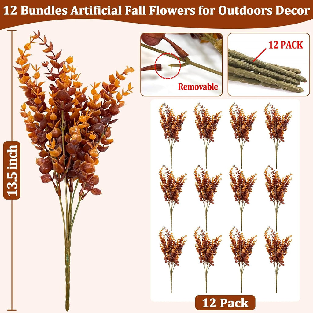 12 bundles artificial fall flowers for outdoors fall shown in use