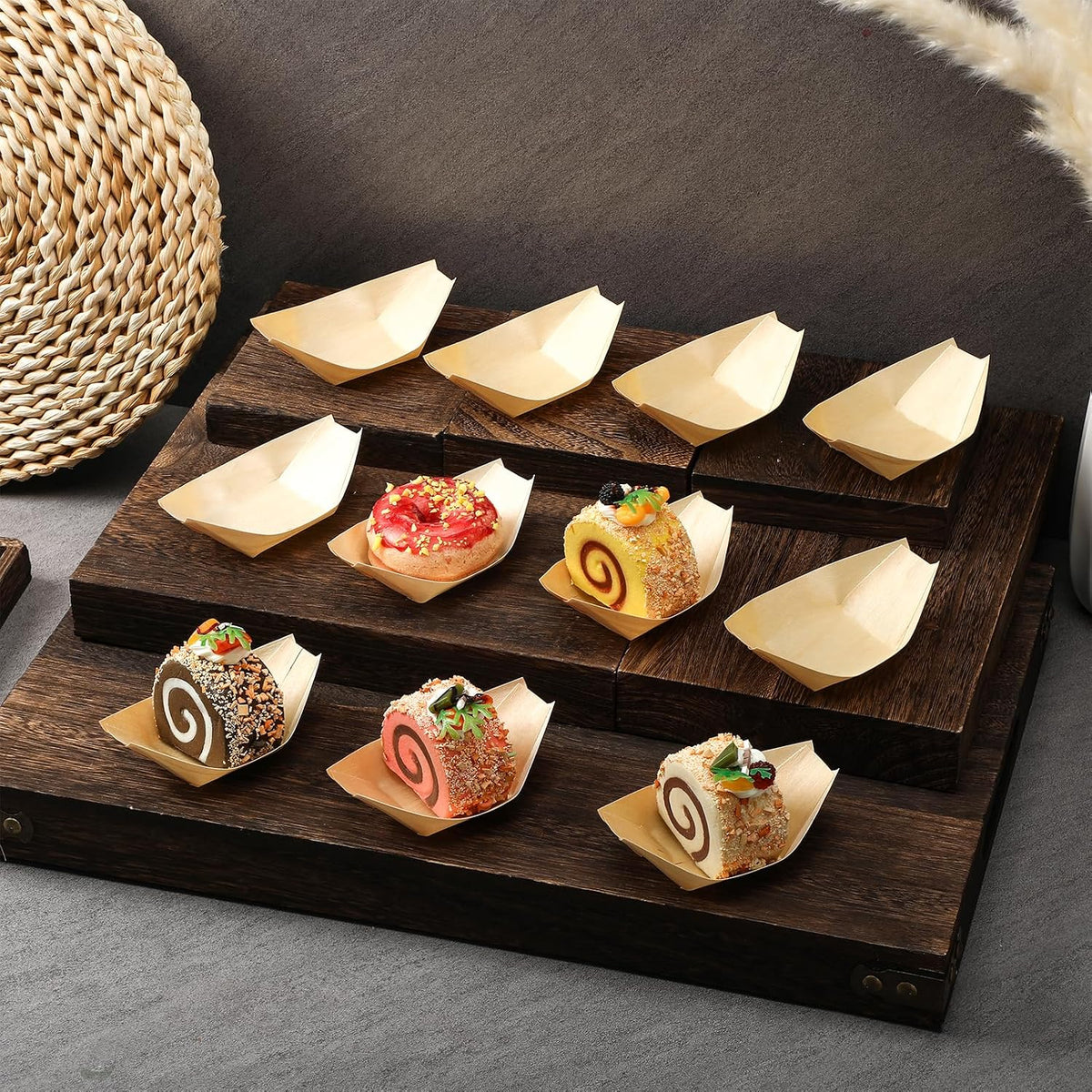 Hoolerry 500 Pcs Disposable Bamboo Boat Plates for Sushi Serving Tray Bar