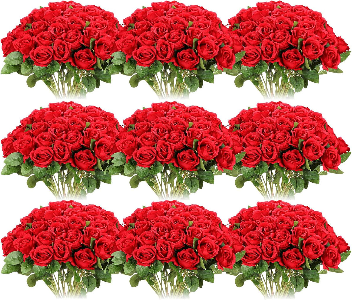 Jexine 100 Pcs Artificial Roses Flowers Bulk, Red