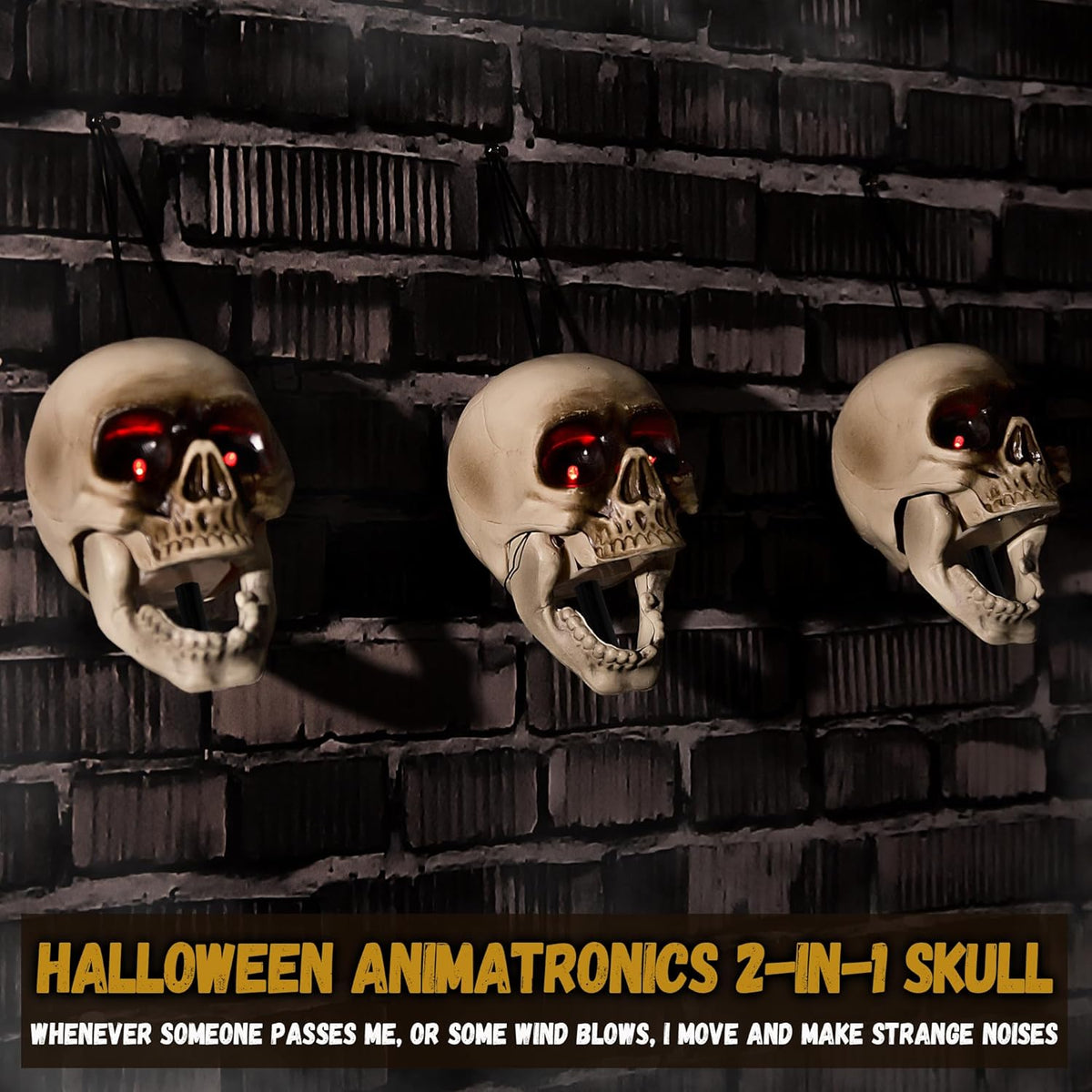 Halloween Animatronics Floating Scary Skull, Hanging Animated Decorations, Pa...