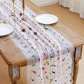 JIALE 3 Pack Ivory Floral Table Runner, Embroidery Daisy Seasonal Table Decorations, 120Inch 10FT Tulle Fabric for Home Decor, Bridal Shower Wedding, Baby Shower Parties, DIY Craft