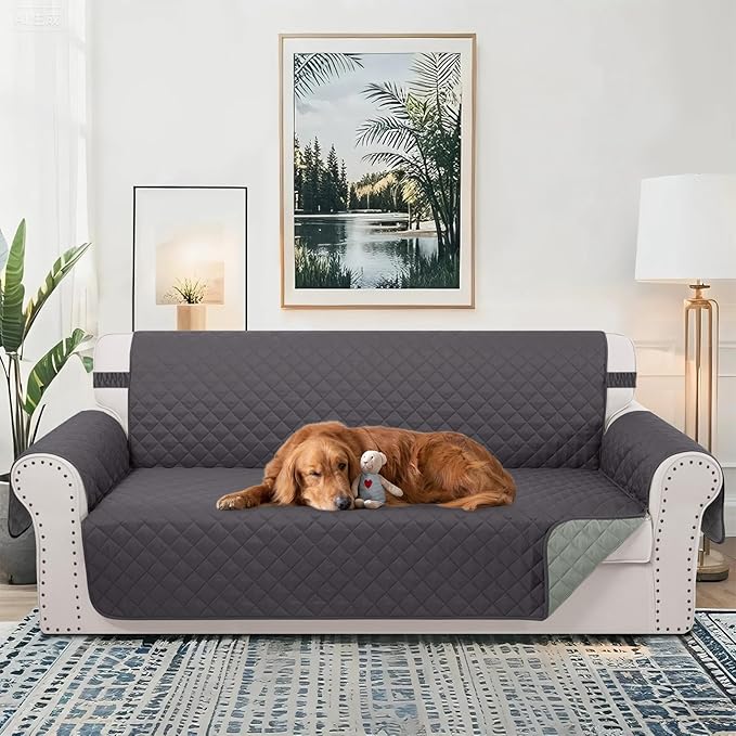 Reversible Oversized Sofa Covers Couch Cover Furniture Protector for Dogs Elastic Straps Water Resistant(XLSofa,Dark Grey/Light Grey)