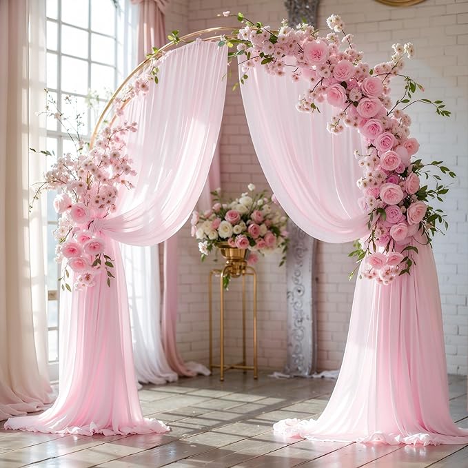 Wedding Arch Draping Fabric 2 Panels 18Ft Blush Chiffon Fabric Drapes Arbor Drapery for Wedding Ceremony Reception Swag Decorations