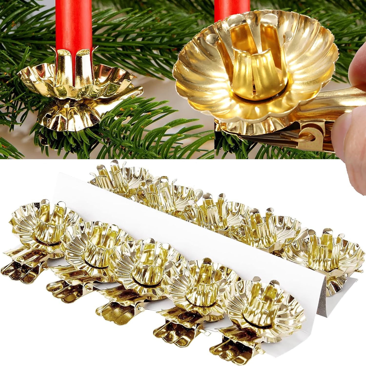 Candle Holders 20PCS Gold Flower-Shaped Metal Clip-On Candle Holders for Christmas Tree, Birthday, and Mother's Day Decorations (20, Gold)