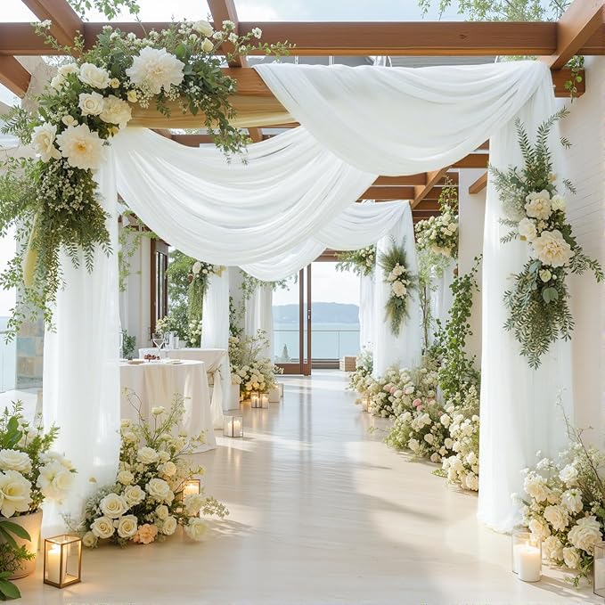 1 Panel Wedding Arch Draping Fabric White Sheer Backdrop Curtain Arch Drape for Wedding Ceremony Reception,Bridal Shower Party Decorations 28" X 19ft