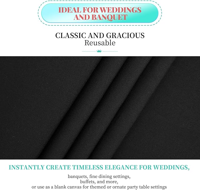 12 Pack Polyester Tablecloth 90 x 156 Inch Black Tablecloth for 8 Ft Rectangle Tables,Washable Fabric Table Covers Polyester Table Clothes for Wedding Parties Banque