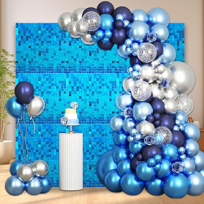 12PCS Lake Blue Shimmer Wall Backdrop, Laser Square Sequin Photo Backdrops Panel, Glitter Wall Background for Birthdays, Weddings, Christmas, Engagements, Disco Bachelorette Party Decoration (3FTx4FT)