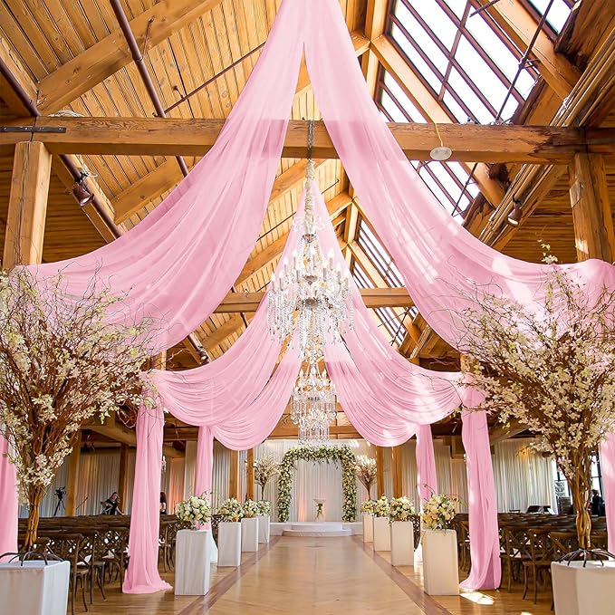 6 Panels Pink Ceiling Drapes for Wedding, 5ftx15ft Ceiling Drapes Cheesecloth Sheer Fabric Curtain Wedding Arch Draping Fabric Romantic Ceilings Decorations for Weddings Party Ceremony Stage
