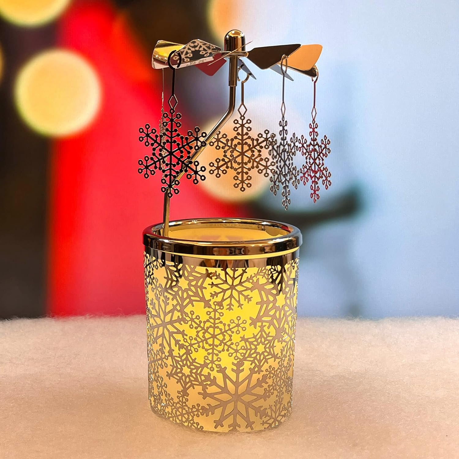 iLaJao Rotary Tea Light Carousel Angel Rotary Candle Holders Spinning Tealight Holders Christmas Decoration for Tabel Centrepieces Gift for Mom Women Wife Birthday-6 ¼ Inch Tall (Snowflake)