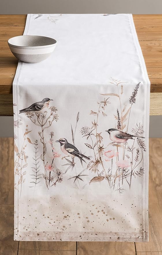 Maison d' Hermine Table Runner 100% Cotton Double Layer Table Runners 108 inches Long Decorative for Home Dining Party Wedding Bridal Shower Spring Summer (Meadow Florals - Brown, 14.50" x 108")