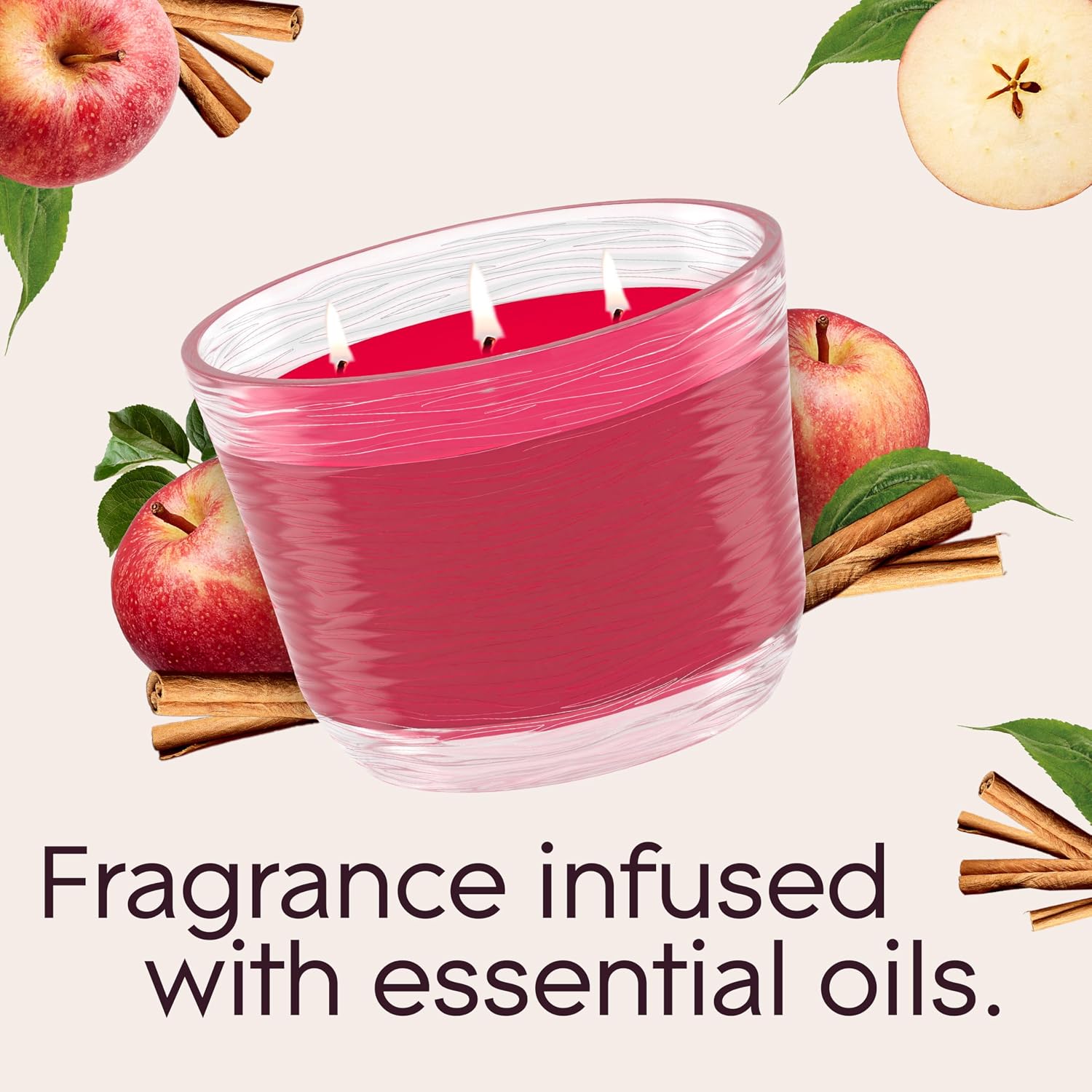 Glade 3-Wick Scented Candle Jar, Apple Cinnamon, Air Freshener Infused with Essential Oils, 6.8 Oz, 3 Count