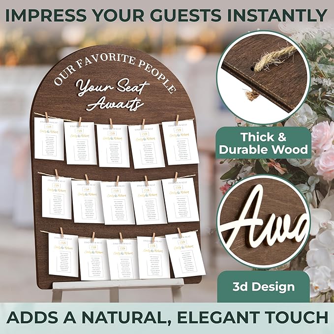 STOFINITY Wedding Seating Chart Board Display For Wedding Reception Decor - Rustic Seating Chart For Reception Display, Wood Find Your Seat Sign Ideas