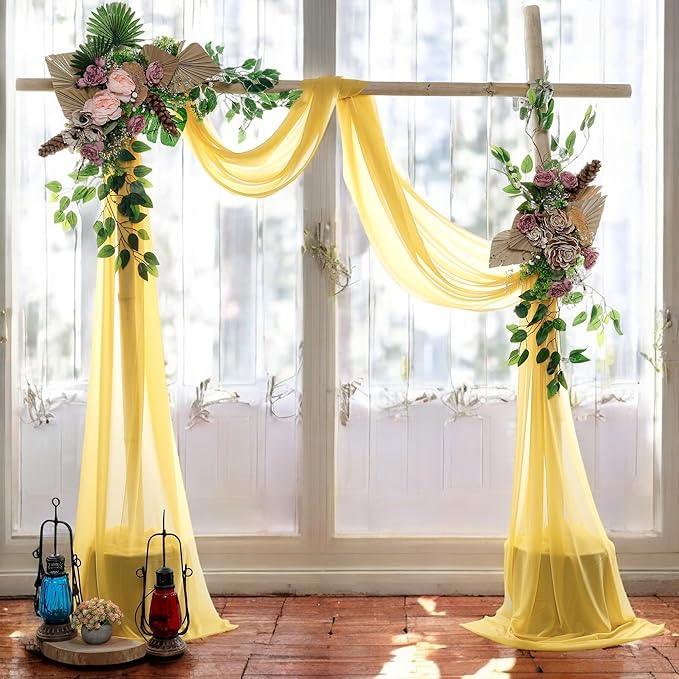MDS Halloween Chiffon Draping Fabric - 1 Panel, 30" Wide x 40ft Long - Sheer Spooky Arbor & Canopy Drapery for Haunted House Backdrops, Party Ceilings, DIY Costumes & Themed Events - Gold