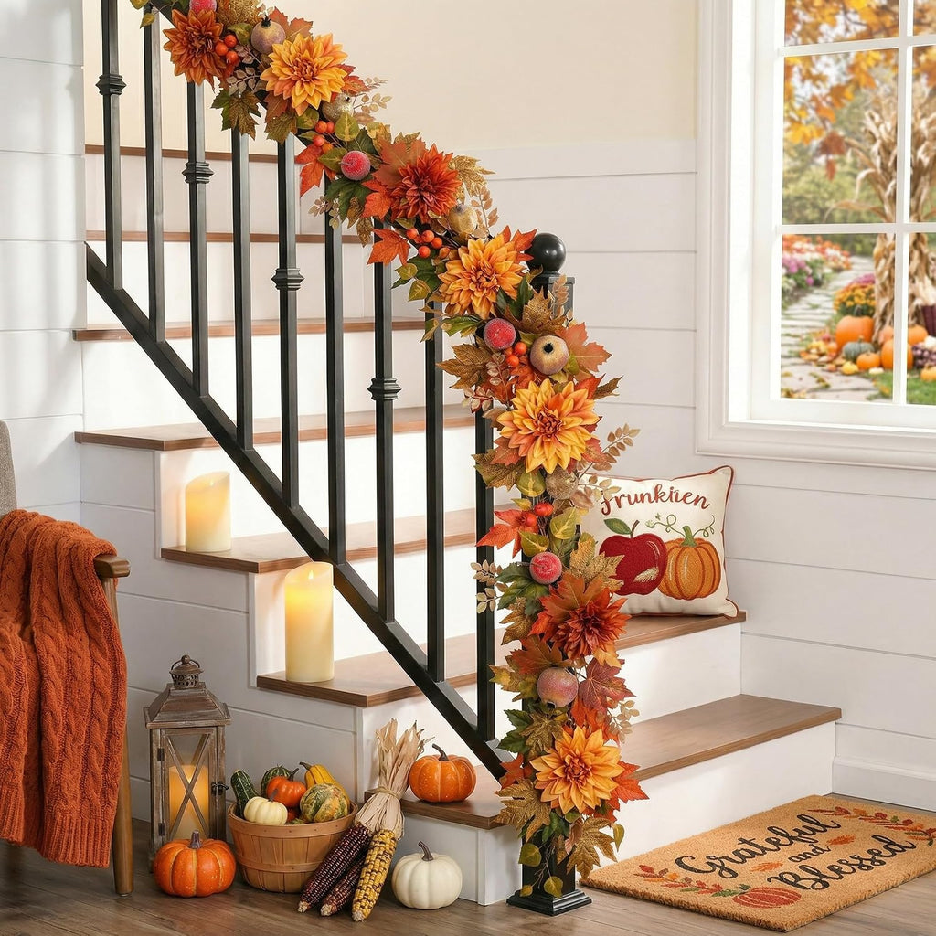 valery madelyn 6ft pre-lit fruits & dahlia fall showing dimensions