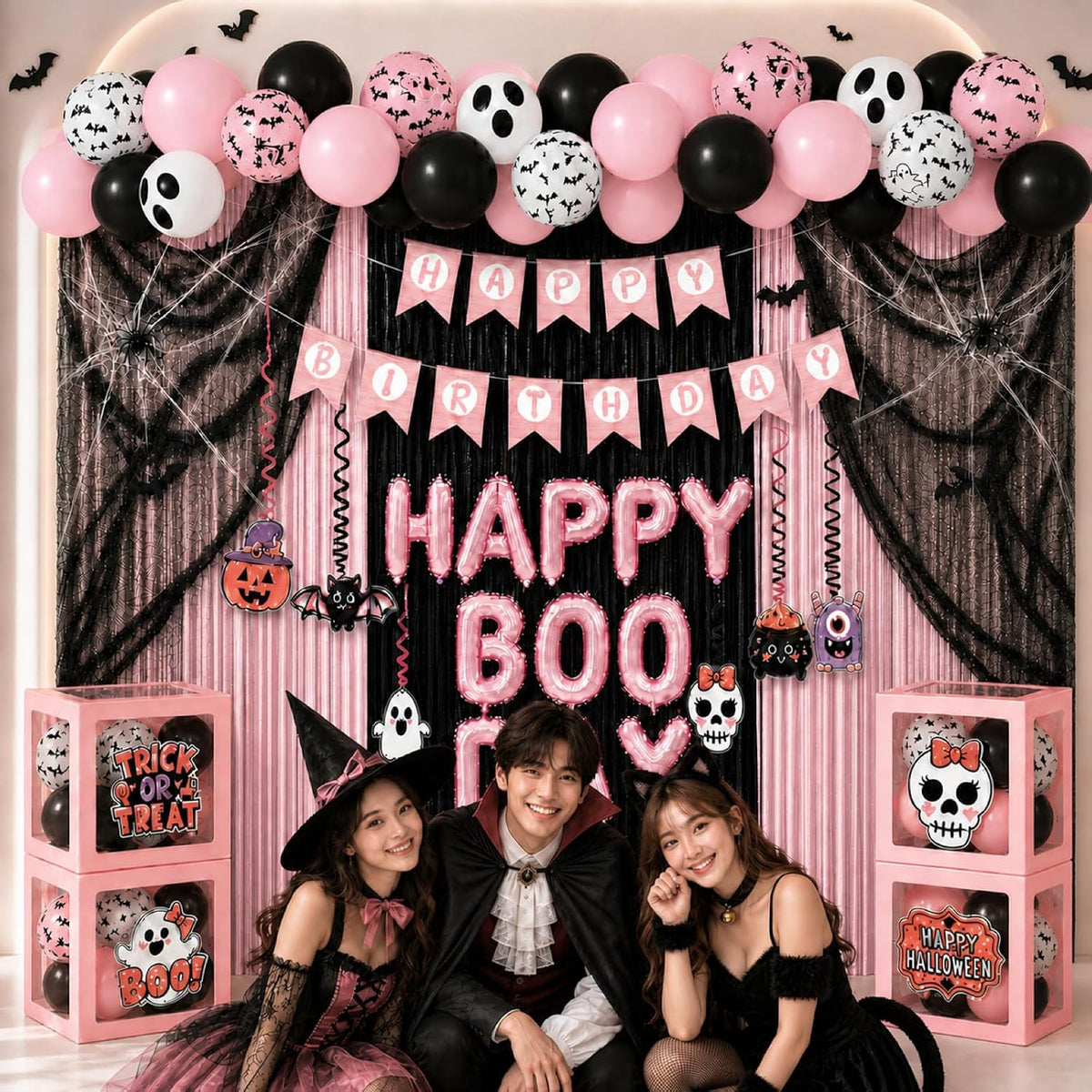 UJoyant Pink Halloween Party Decorations, Birthday Kit with 4 Balloon Boxes