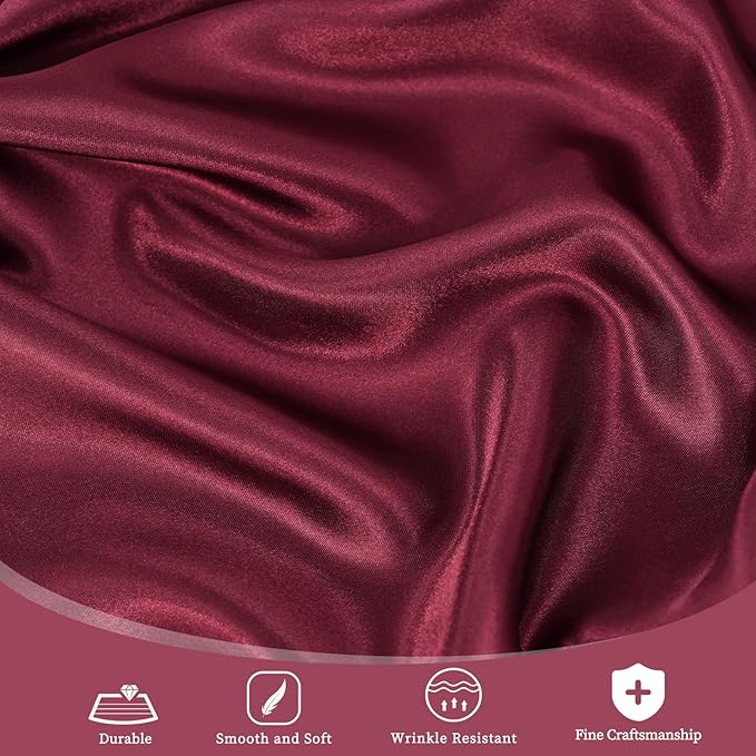 fani 12 Pack 120 Inch Burgundy Satin Tablecloth - Premium Bright Silky Round Tablecloth Overlay Smooth Fabric Table Cover, Table Decoration for Wedding Party Banquet Events Restaurant Kitchen Dining