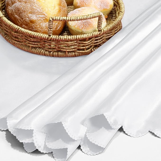 KKJIAF 1 Pack 60 Inch / 5ft Round Table Cloth, White Overlay Round Satin Table Cover, Silky Satin Dining Tablecloths for Wedding Buffet Parties Banquet Decoration