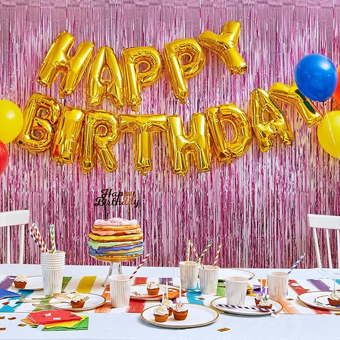 5 Pack Pink Foil Curtain Backdrop 3.2ft x 9.8ft Metallic Tinsel Foil Fringe Curtains Streamer Photo Booth Backdrop for Birthday Party Engagement Bachelorette Party Decorations (Pink)