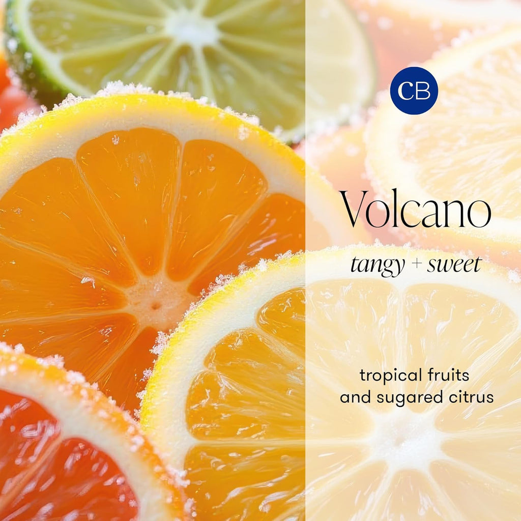 Capri Blue Volcano Scented Mini Tin Jar Candle | White, 3 oz | Printed Mini Tin Candles for Home Scented with Tropical Fruit & Sugared Citrus - Long Lasting Soy Wax Blend